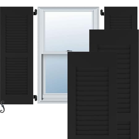 EKENA MILLWORK 18"W x 44"H Americraft Two Equal Louver Exterior Real Wood Shutters, Black RW101LV18X44BLH